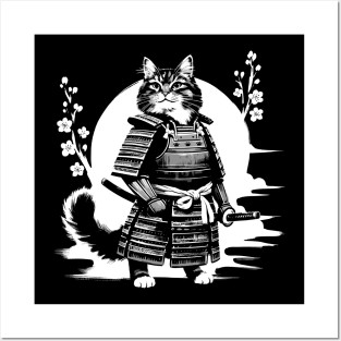 Kawaii Cat Anime Japanese Retro Samurai Novelty Funny Cat Posters and Art